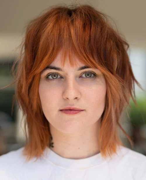 Short Red Brown Shag with Bottleneck Fringe