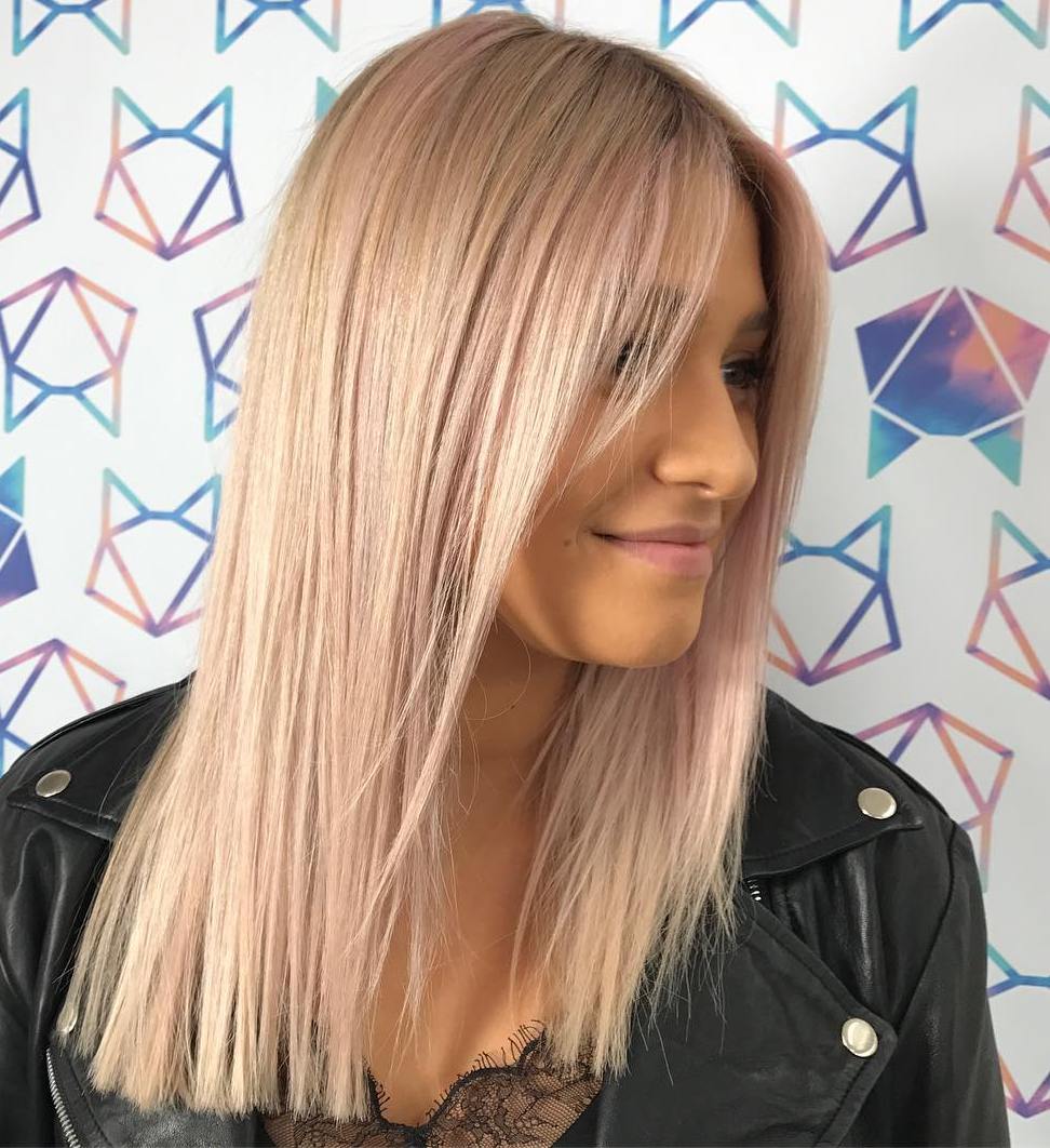 Long Straight Pastel Pink Razor Cut