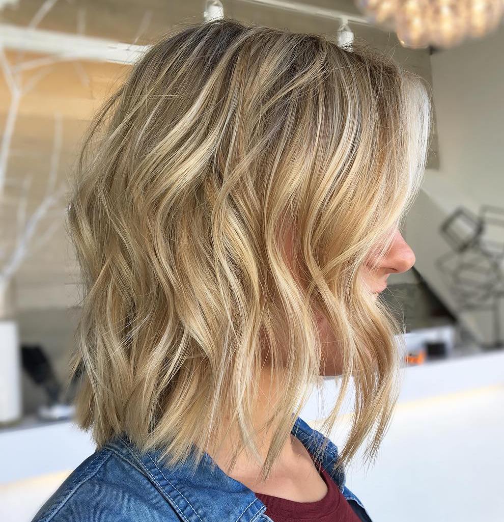 Wavy Choppy Wheat Blonde Medium Bob for Thin Textures