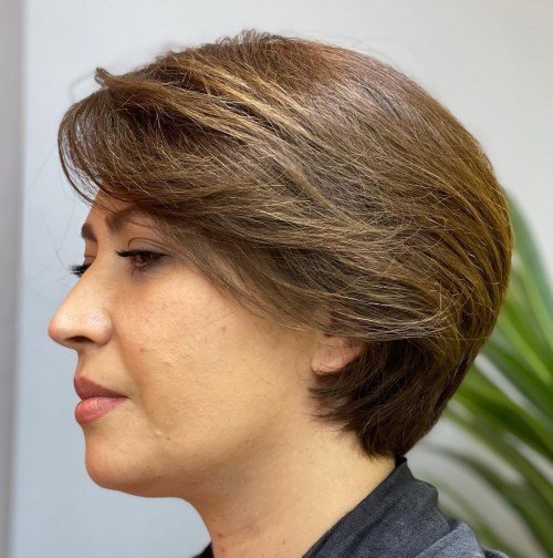 Classic Wedge Hairstyle with Feathered Side Bangs