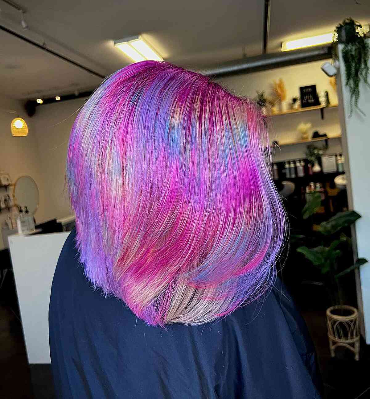 Pink-Violet Holographic Color for Shoulder-Length Bob