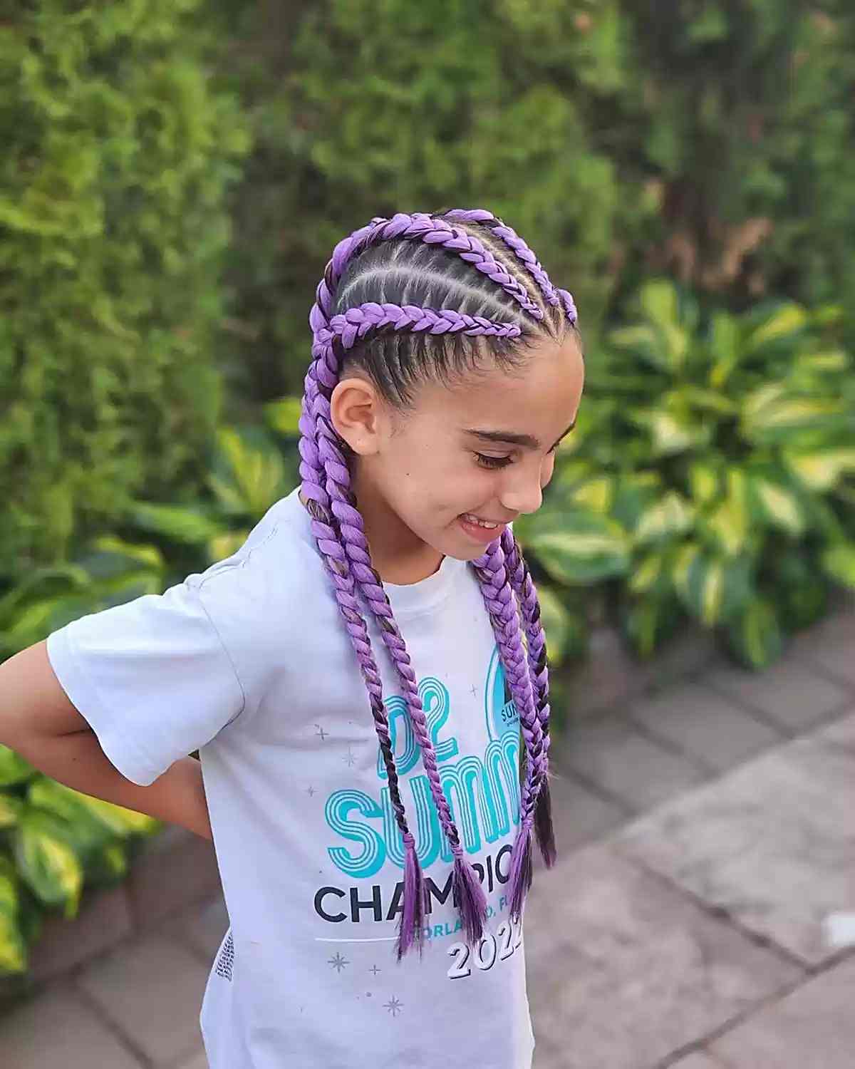 Longue Coiffure Pourpre à 4 Tresses pour Enfants de Softball