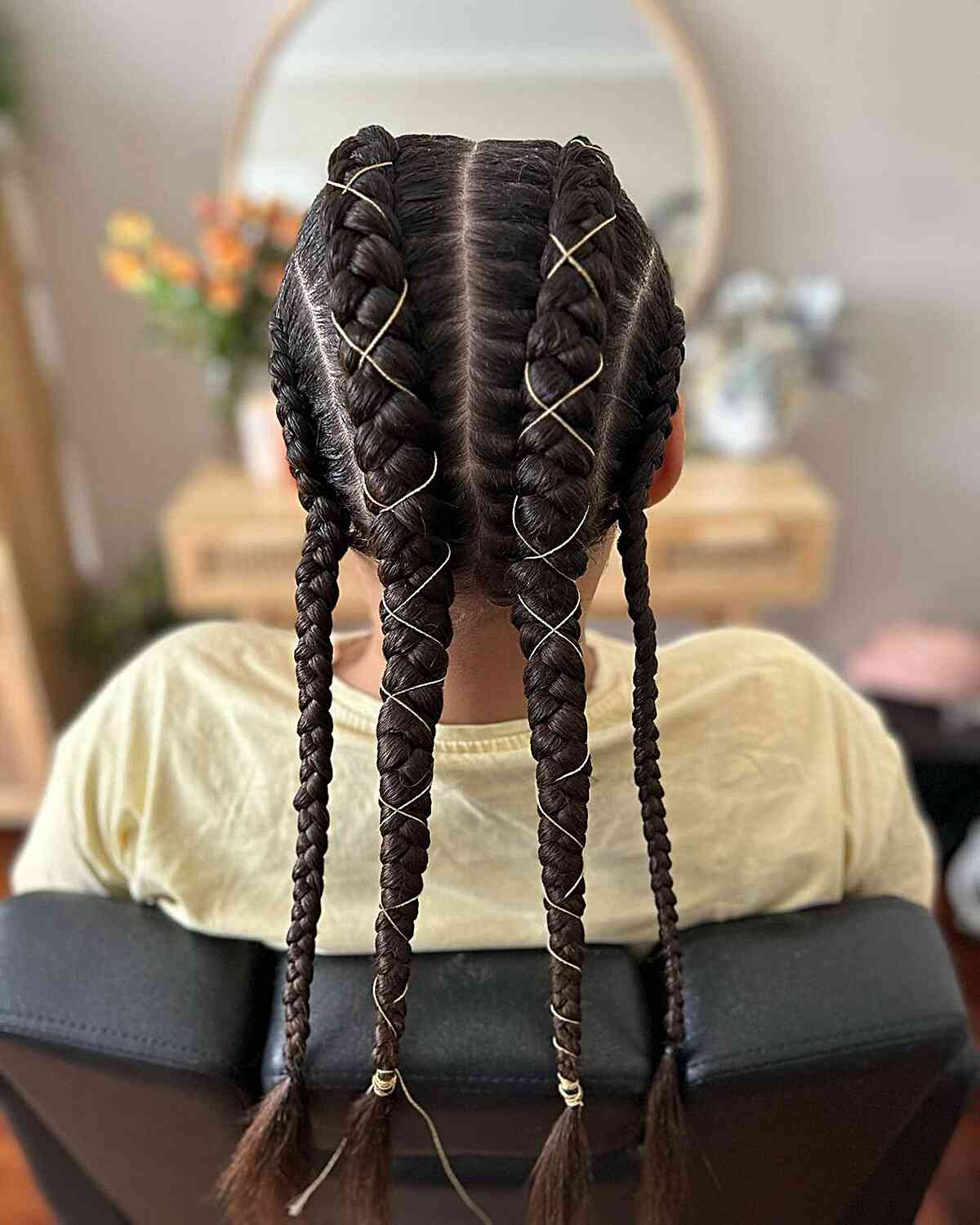 Tresses Collées de Softball de Longueur Moyenne avec Ficelles pour Enfants
