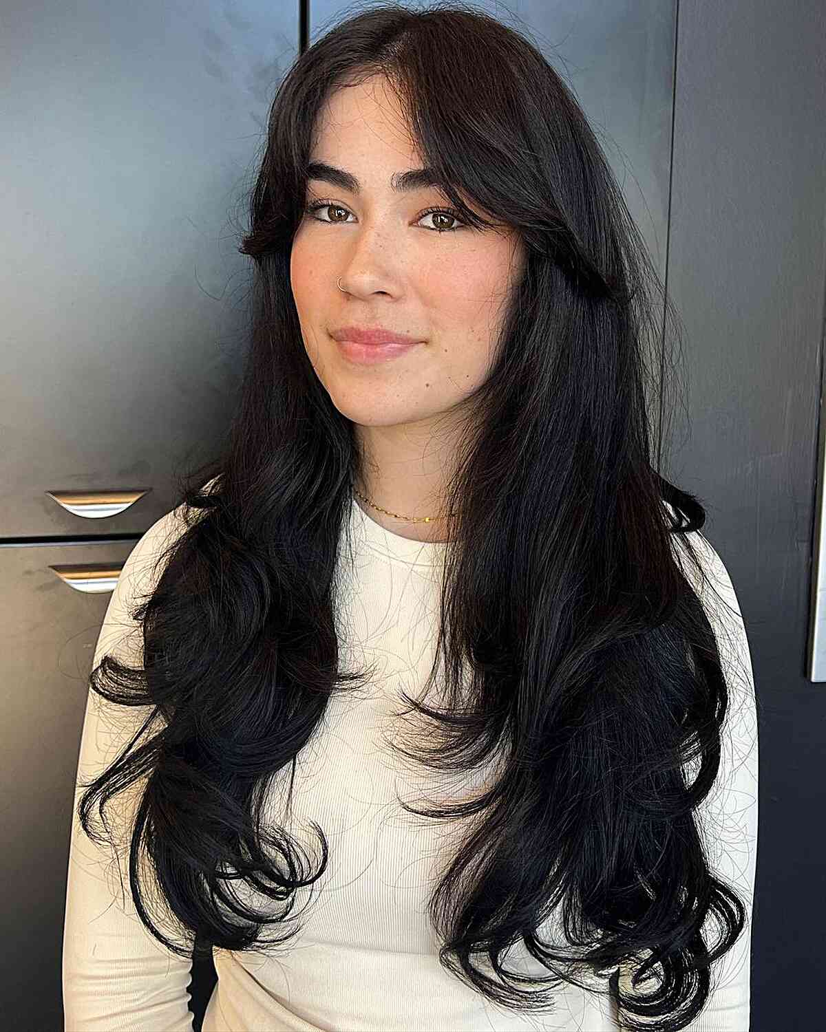 Long and Thick Hush Haircut with Curtain Bangs