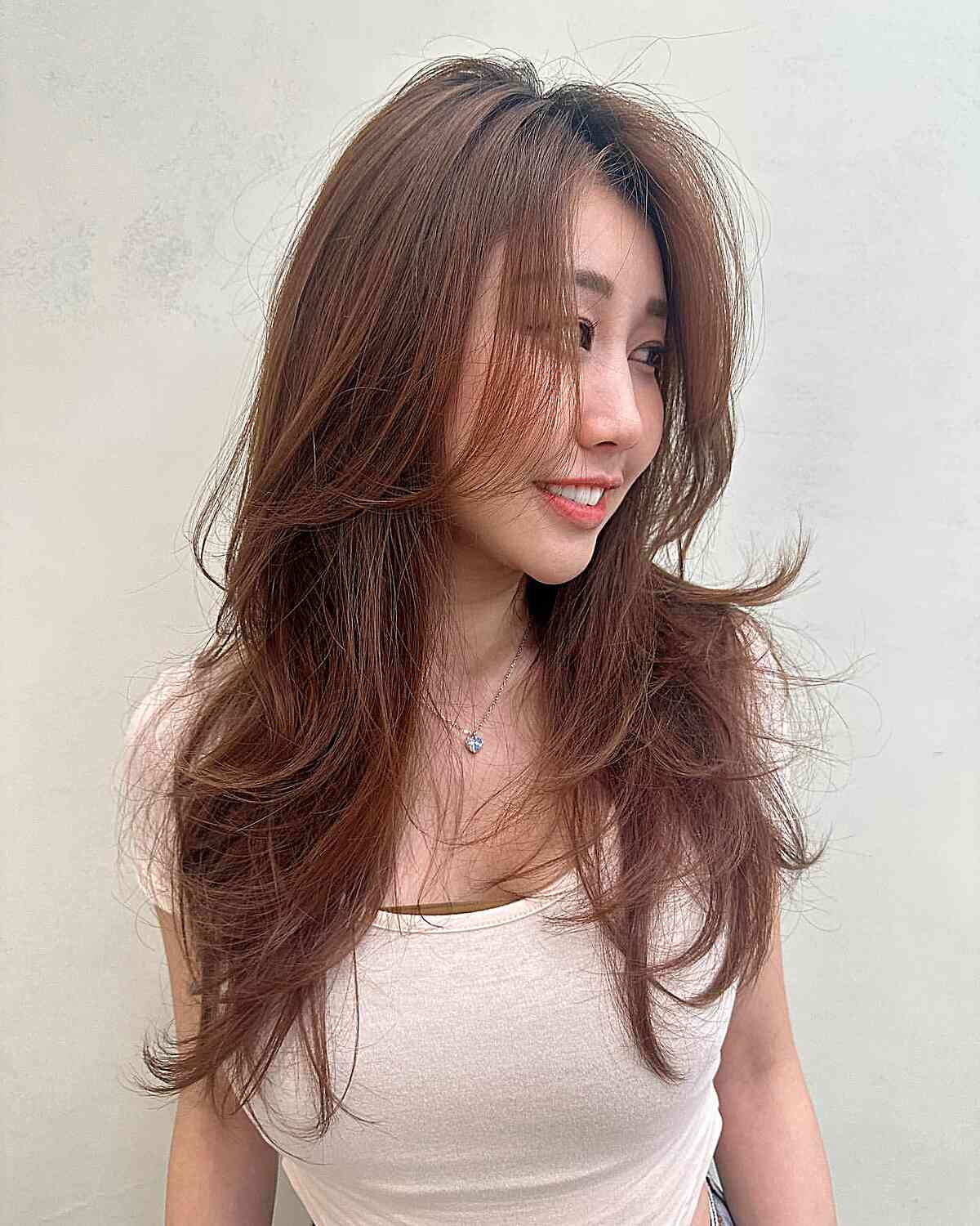 Long Tousled Brown Hair with Hush Cut Choppy Layers