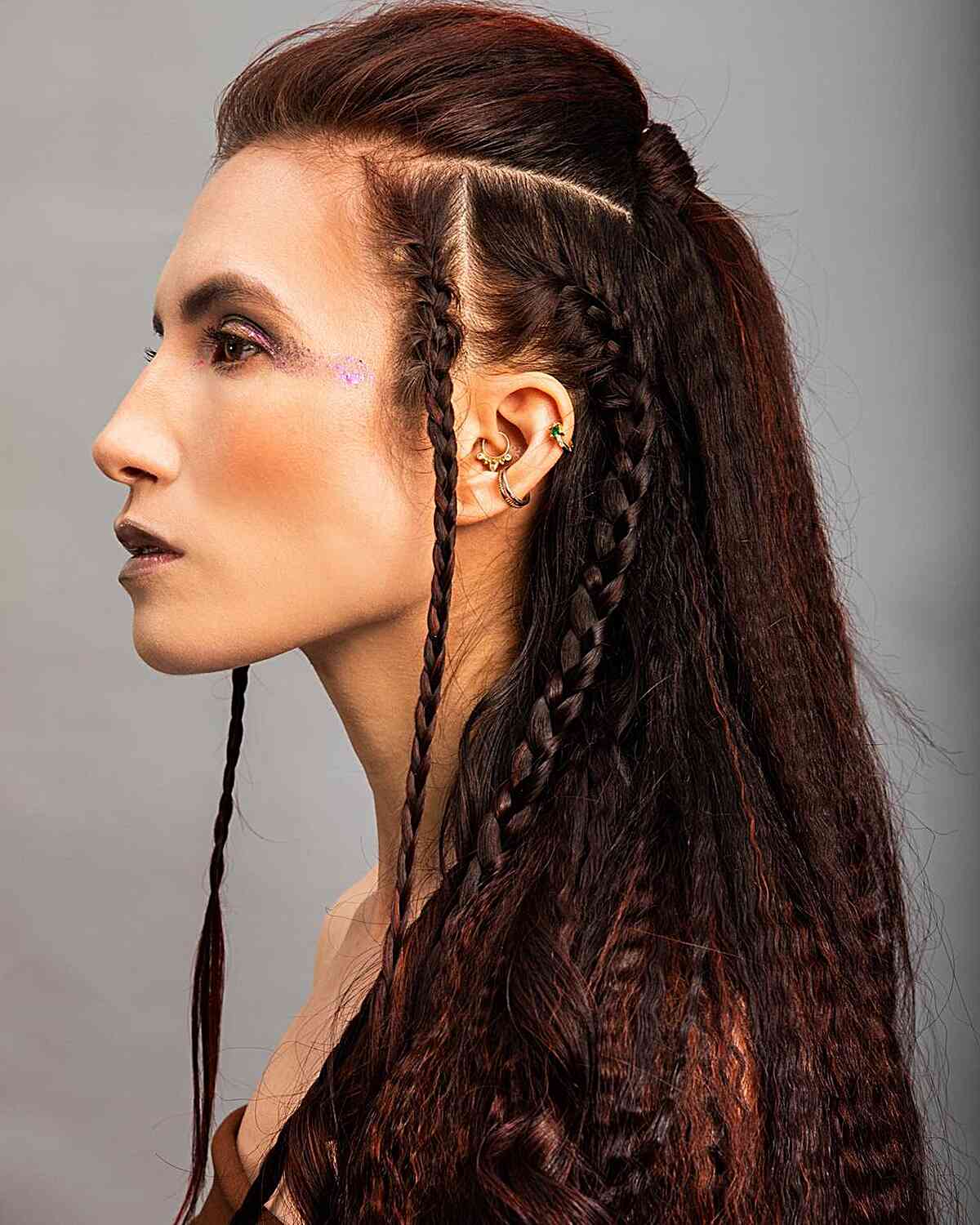 Viking Half Upstyle with Small Braids on Ladies