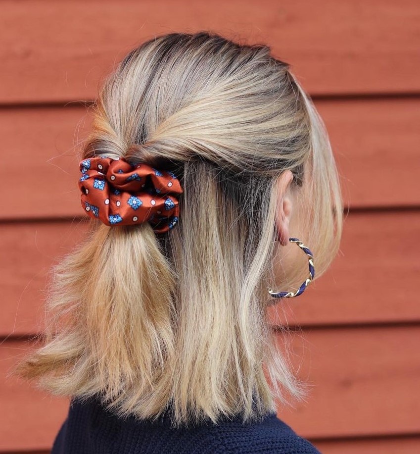 Simple Half Up Half Down with a Skrunchie