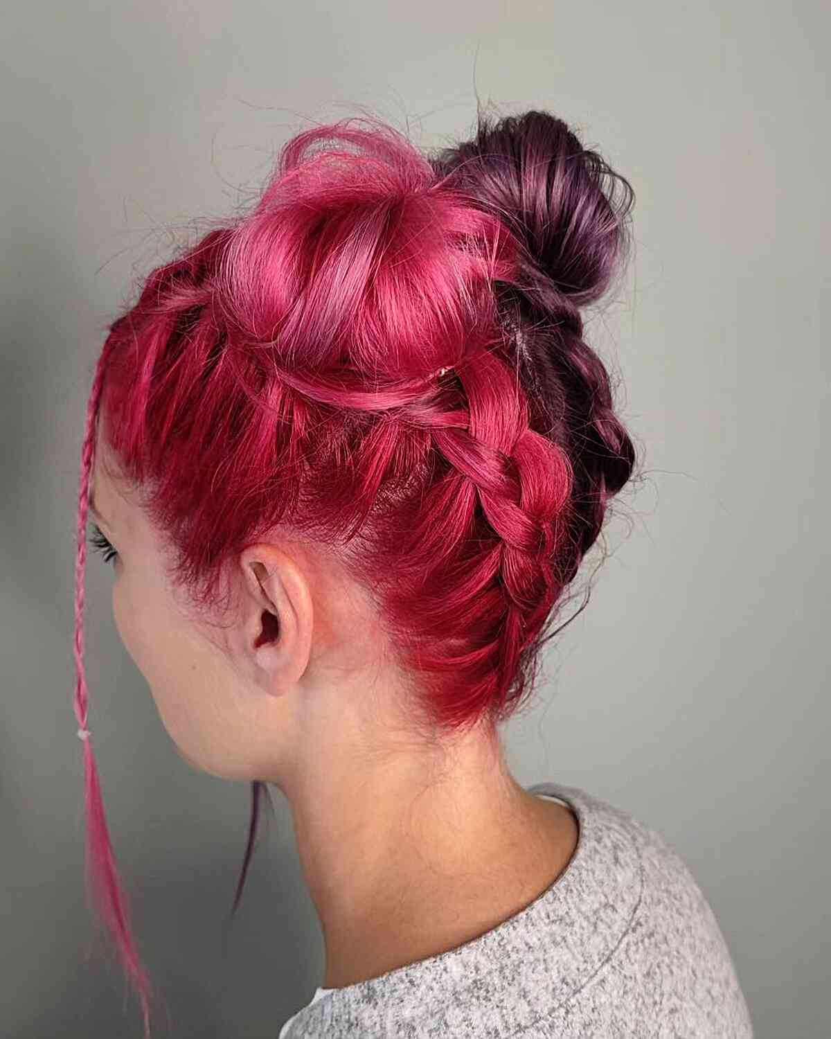 Two-Toned Inverted Braids with Space Buns for Cheerleaders