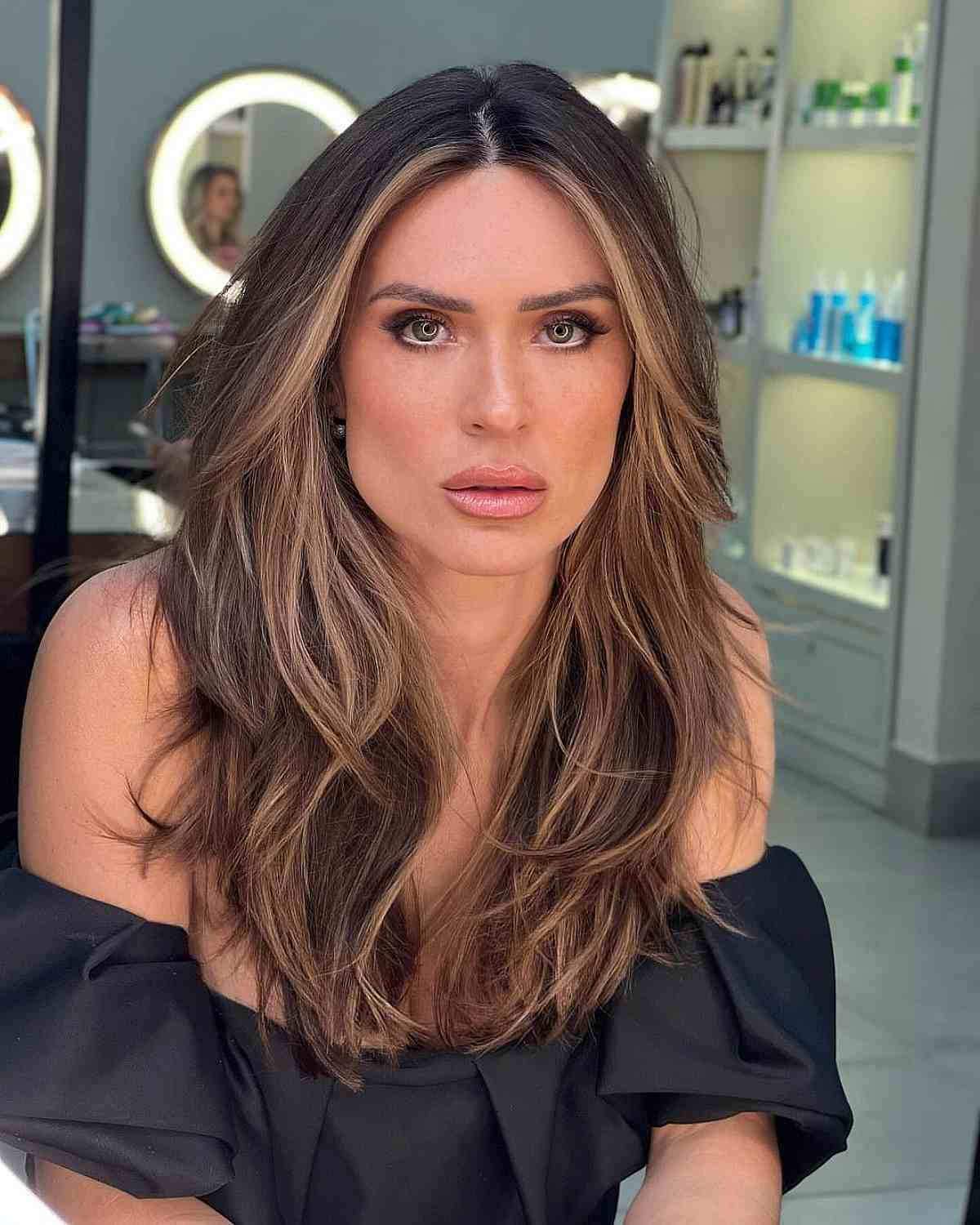 Long Cappuccino Balayage Hair Color