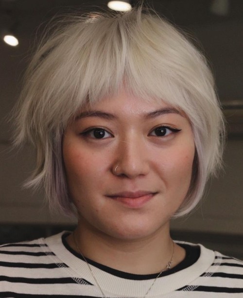 Short White Blonde Bob with Bangs