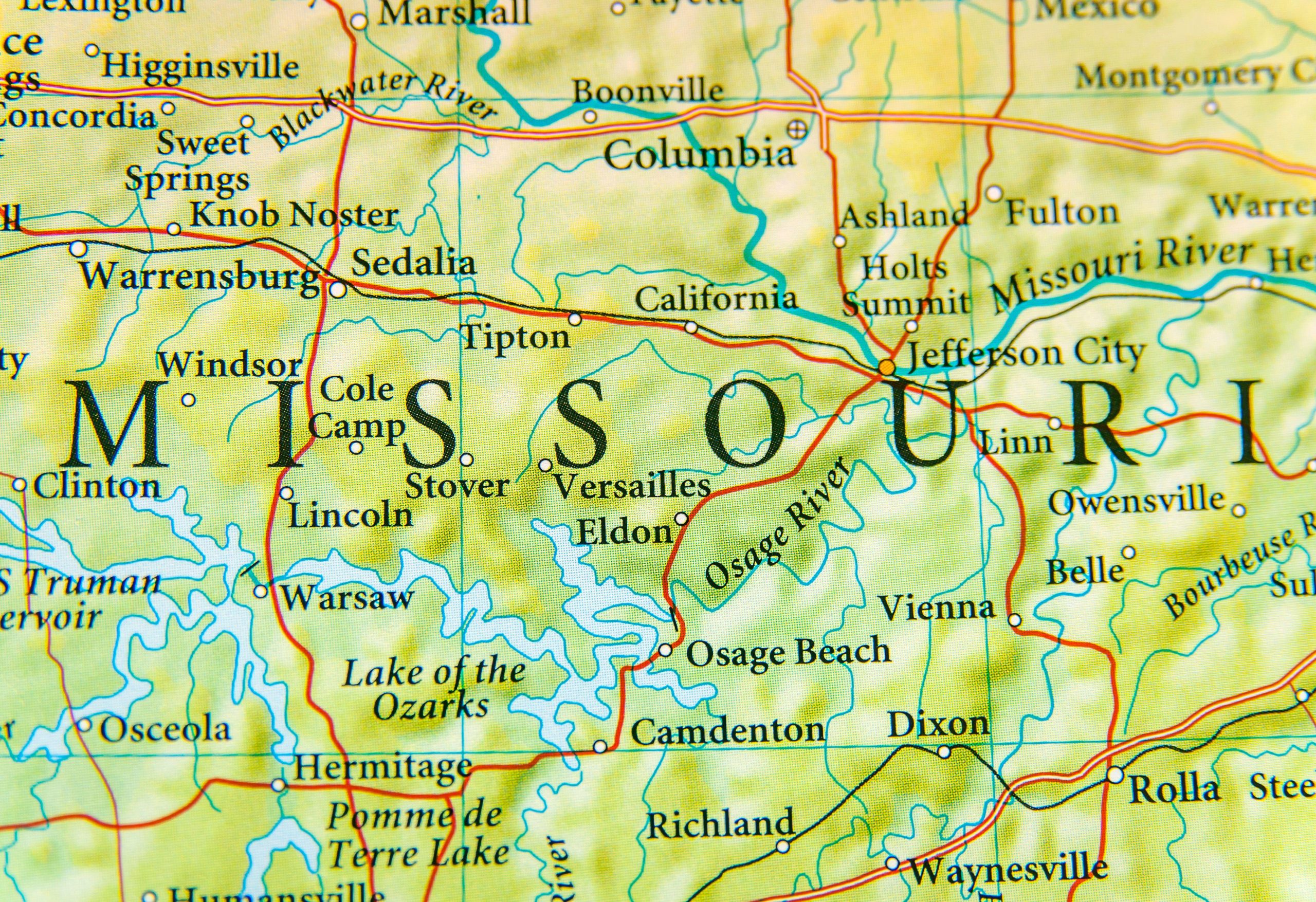 Carte géographique du Missouri proche
